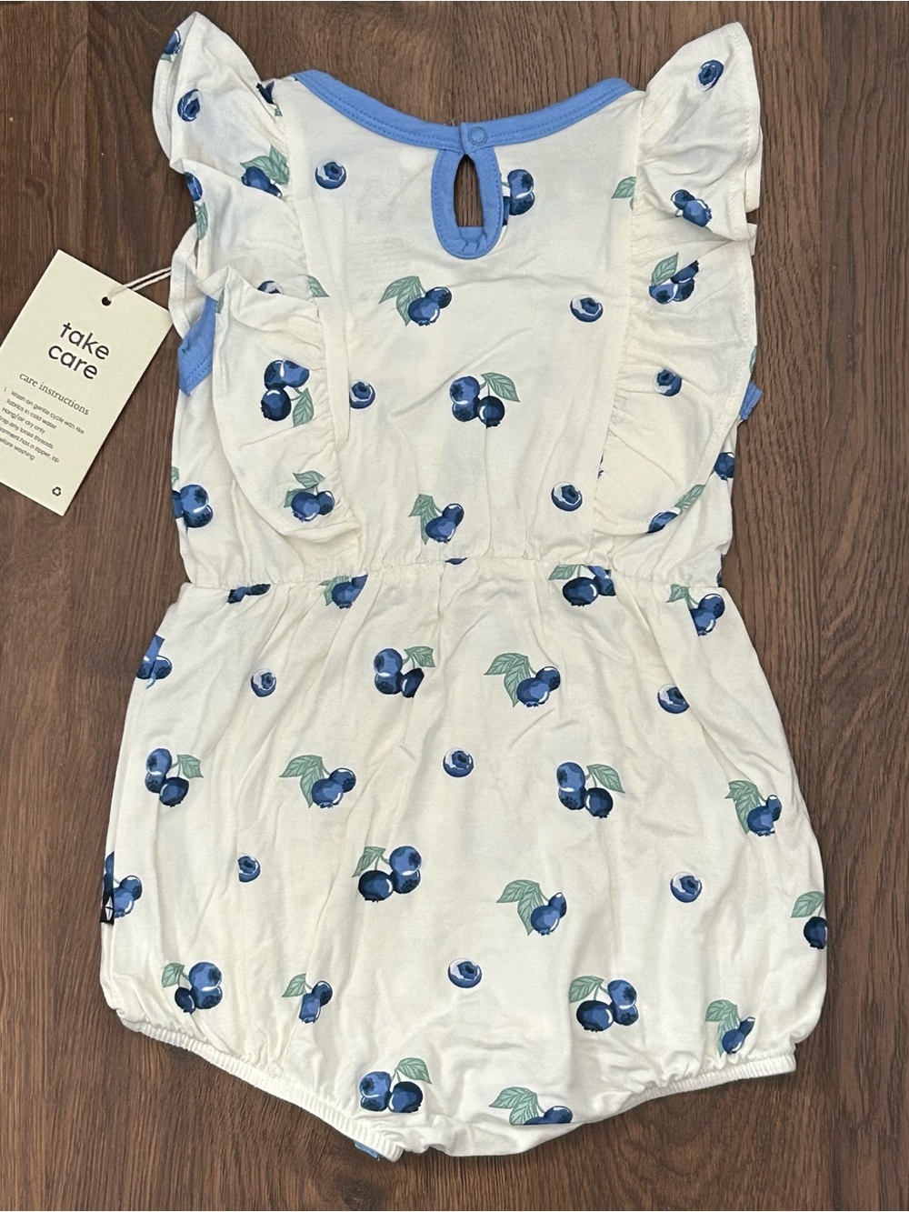 Kyte Short Sleeve Bubble Romper with Ruffles in Blueberry 18-24m - Picture 6 of 7